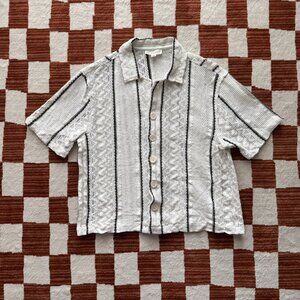 Black and White Cropped Knitted Button Down Shirt